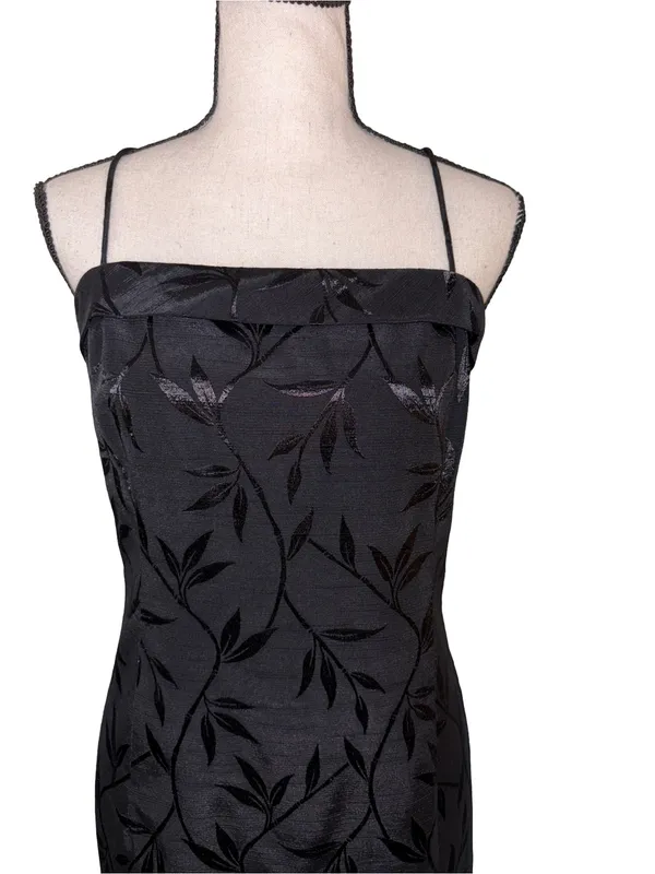 Vintage J.R. Nites by Caliendo Black Tonal Floral Jacquard Maxi Dress - Image 4