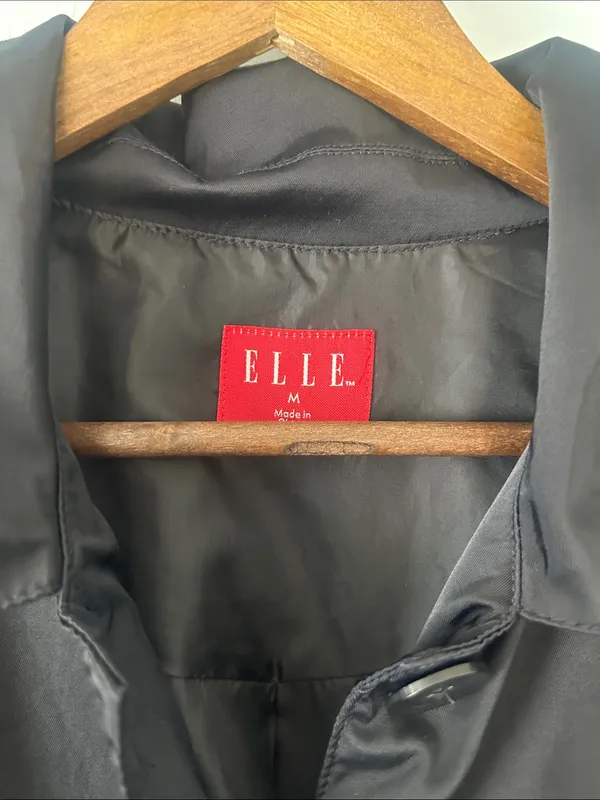 ELLE Black Fitted Belted Trench Coat - Image 2