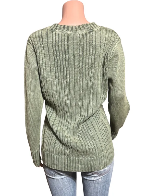 V neck knit fleece mix pullover sweater top L - Image 4