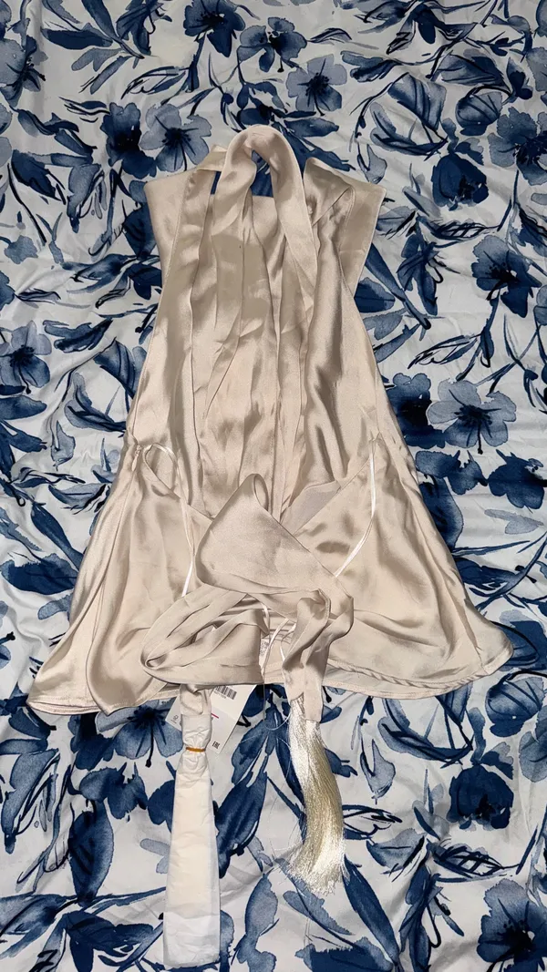 Zara Cream Satin Halter Cowl Top with Fringe - Image 4