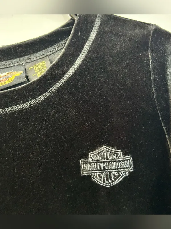 Vintage Harley Davidson Black Velour Long Sleeve Pullover Sweatshirt Size Medium - Image 7