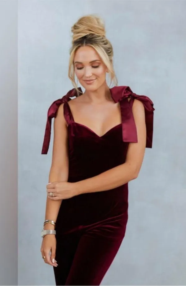 VICI x Emily Travis Logan Velvet Shoulder Tie Jumpsuit - Image 3