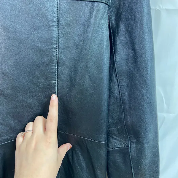 Vintage JLC women's black genuine leather collared button‎ pocket lined jacket M - Image 7