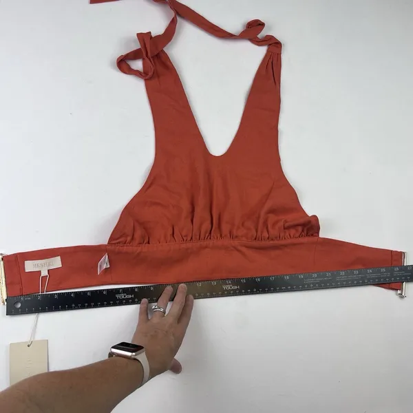 Meshki Women’s Linen Halter Top Crop Rust Orange Small Tie Back Adjustable New - Image 15