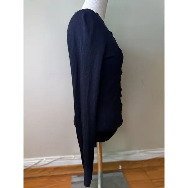 Elie Tahari Women's Silk Cashmere Ruffle Long Sleeve Button Black Cardigan XS - Image 4