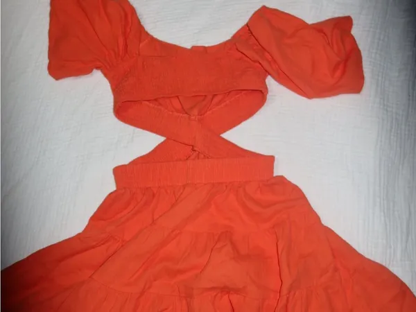Velvet Tees Bright Orange Cutout Mini Dress - Image 3