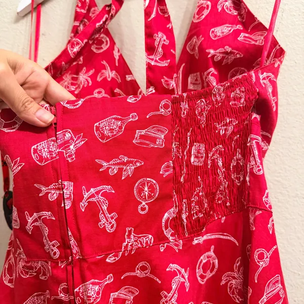 Hell‎ Bunny Red Nautical Print Halter Dress Womens Large Rockabilly Retro Pinup - Image 10