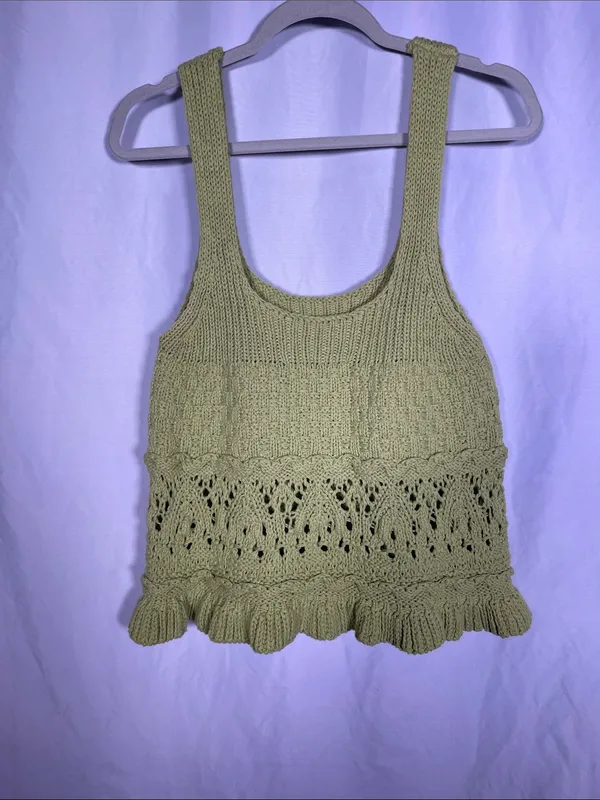 Zara Womens Green Crochet Tank Top Blouse Large 5802/040/526/L - Image 6