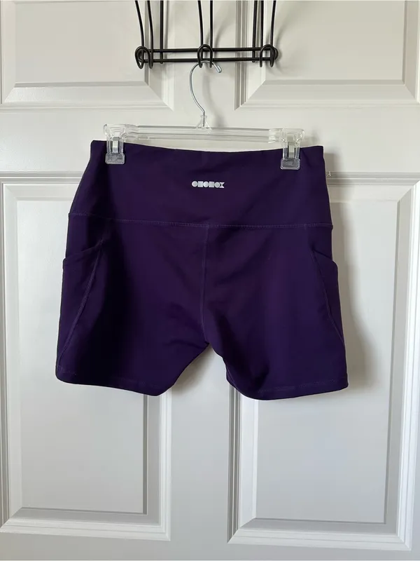 ODODOS Power Flex Yoga Shorts Tummy Control Workout Running Shorts Deep Purple L - Image 2