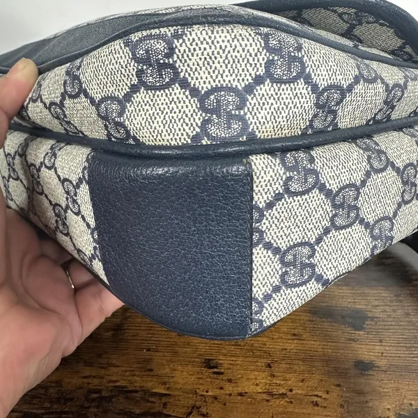Gucci GG Monogram Vintage Crossbody Bag Medium Beige Blue Canvas Italy - Image 9