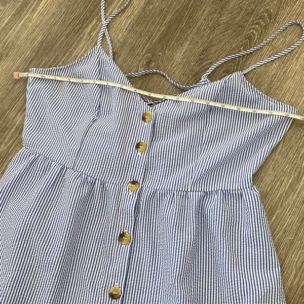 H&M button front midi dress striped blue white coastal sundress 10 large - Image 9