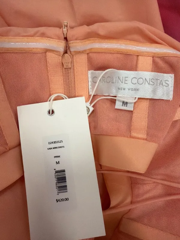 Caroline Constas Kaia Mini Dress Peach Pink Womens Size Medium - Image 7