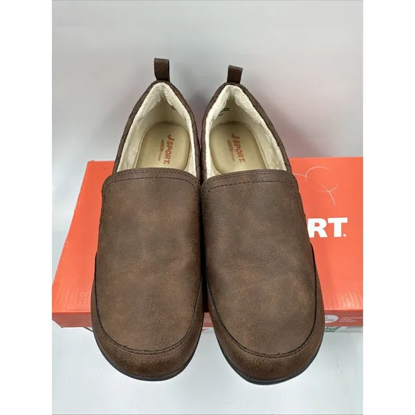 JSport Women's Casual Loafer Slip On Shoes Flats Faux Fur Lined Brown Size 7.5 - Image 3