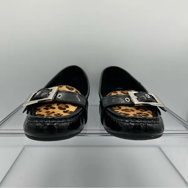Franco Sarto Shiloh Women’s Size 8 Black Patent Leather Leopard Loafers New - Image 5