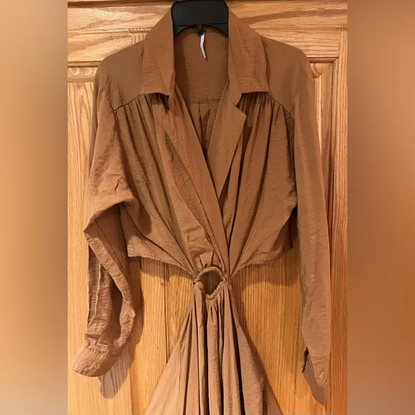 Young Fabulous & Broke YFB Derby Cutout Midi Brown Shirtdress‎ Dress Size Small - Image 4