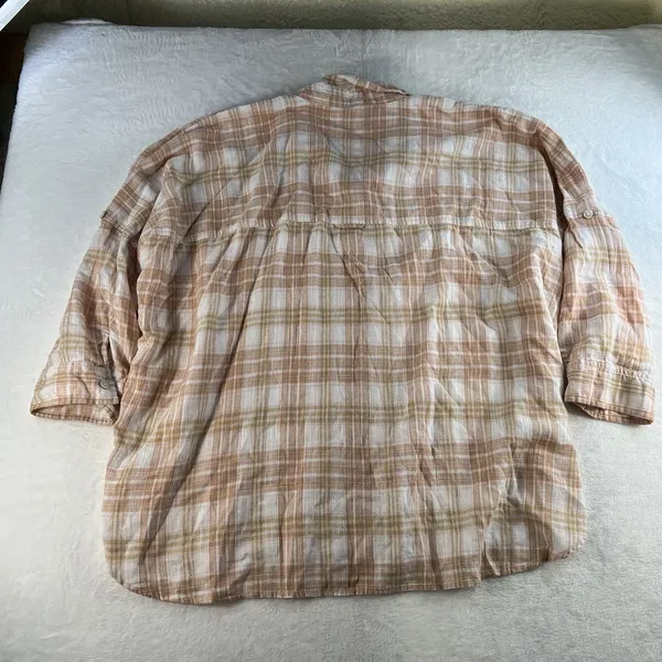 American Eagle Sz L Shirt Oversized Linen Plaid Button Up Boho Relaxed Fit Top - Image 12