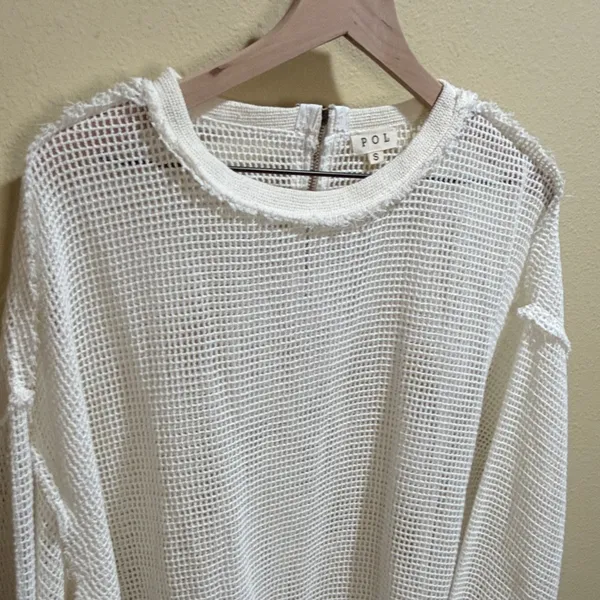 POL size small White Mesh Pullover oversized Sweater with embroidered accents - Image 3