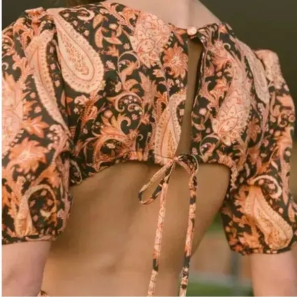 Charlie Holiday Anthropology Black and Orange Paisley Maxi Dress with Cutouts - Image 4