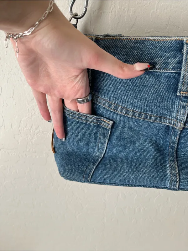 Handmade Wrangler Fringe Western Denim Shoulder Bag Purse - Image 3