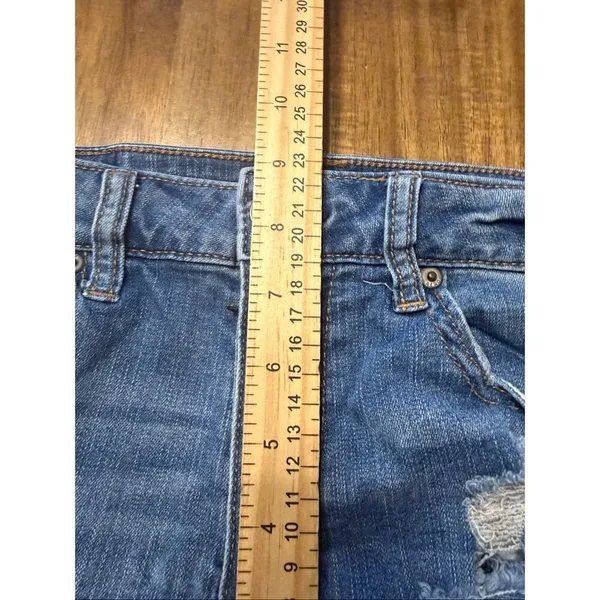 Aeropostale High Waisted Midi Blue Denim Jean Shorts Cuffed Size 6 Distressed - Image 5