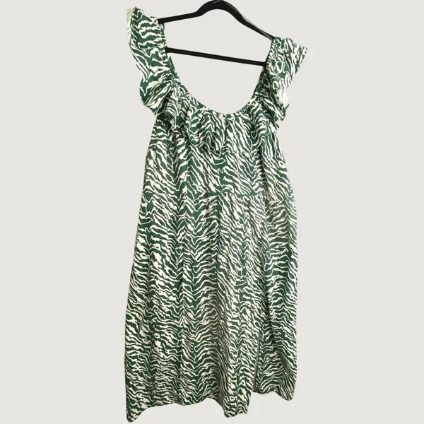 NWT Ava Viv Green Zebra Print Midi Dress Smocked Bodice‎ Ruffle 1X - Image 2