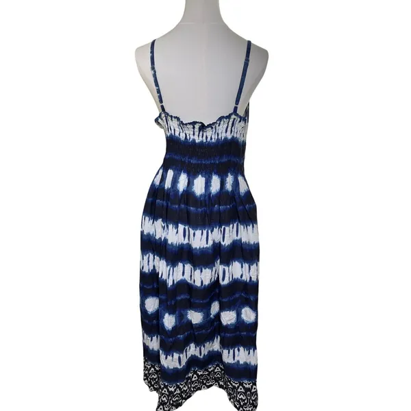 Speed Control Maxi Dress L Boho‎ Halter Blue White Tie Dye Sundress Women's - Image 3