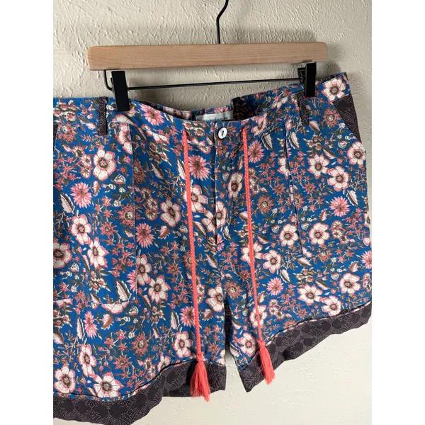Sundance Kalani Shorts Size XL Linen Blue Floral Boho Retro Summer Preppy Shorts - Image 6