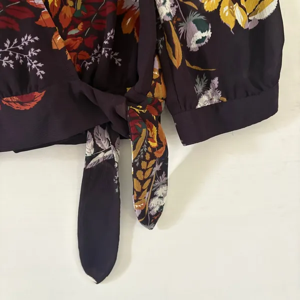 Madewell Floral Wrap Top Burgundy Side Tie‎ V-Neck Blouse 3/4 Sleeve Size M - Image 9