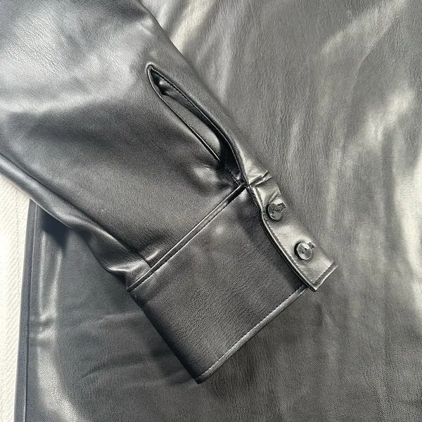Abercrombie & Fitch Oversized Black Vegan Faux Leather Shirt Jacket Womens Large - Image 2