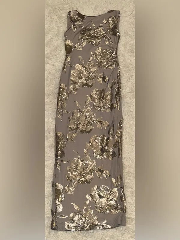 NEW Donna Karan Sequin Floral Sleeveless Dark Clay Gown Sz 10 - Image 5