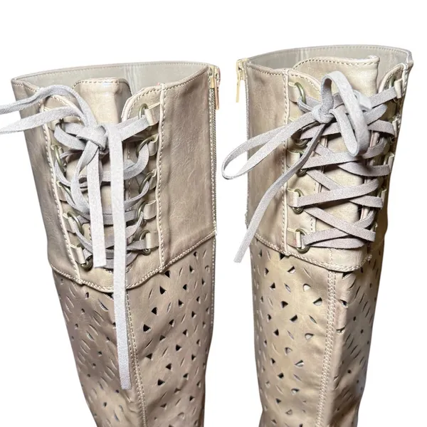 Boutique by Corkys Gabbie Taupe Perforated‎ Lace Up Back Tall Boots Womens 11 - Image 7