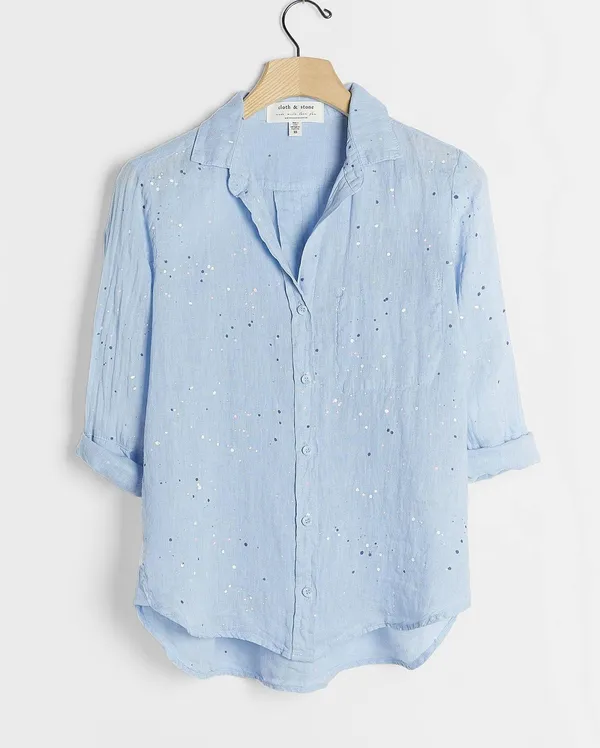 Cloth & Stone by Woman’s Paint-Splattered Linen Buttondown, Sz XS - Image 2
