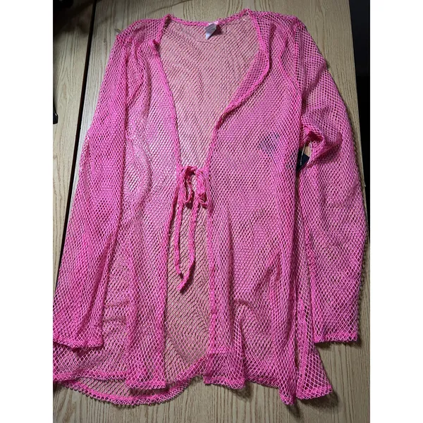 C1 New Women’s Fishnets Swimsuit Cover up Long Shirt Pink Size Small/Medium - Image 3