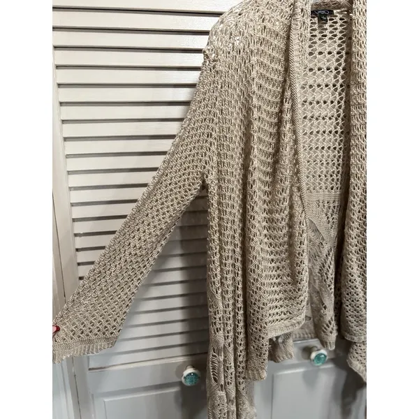 Deb Beige Open‎ Knit Shawl Neck Open Cardigan Long Sleeve Size Large Boho - Image 3