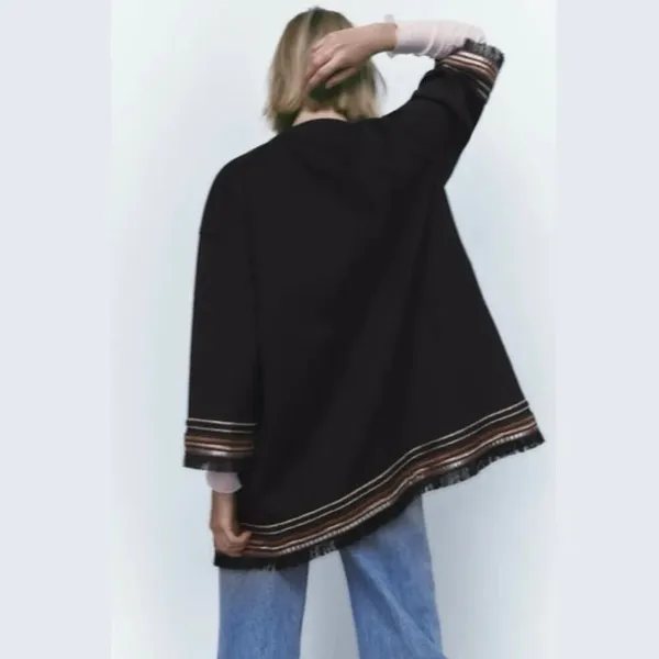ZARA Women's L Combination Faux Suede Embroidered Jacket Boho Western Black - Image 8