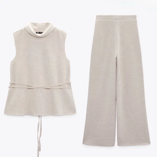 NWOT Zara wide-leg soft trousers in ecru. Size Large - Image 2