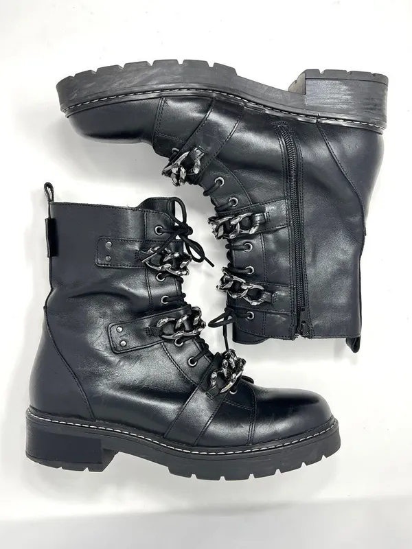 Kurt Geiger London Storm Chain Combat Moto Boots Black Leather EU 40.5 US 9.5 - Image 3