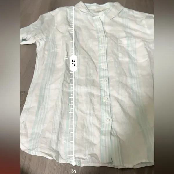 Garnet Hill Linen Light Blue & White Striped Long Sleeve Button Down Top‎ 8 NEW - Image 9