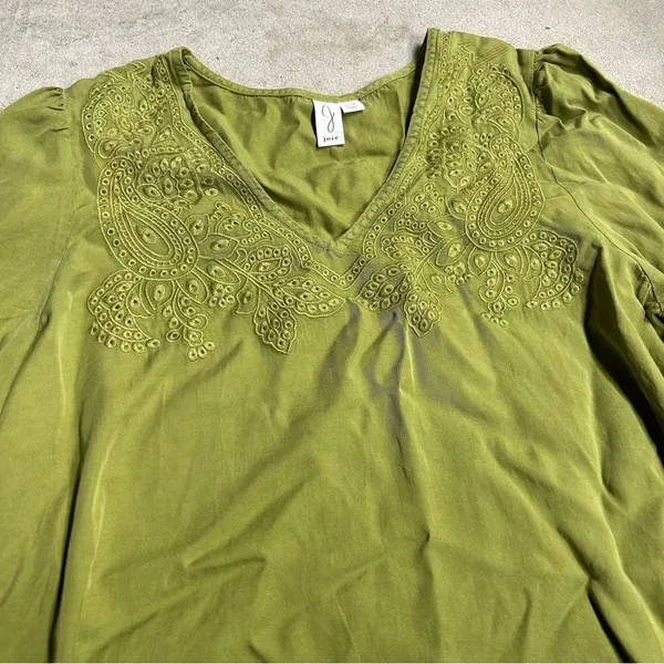 Joie Embroidered Florall V Neck Long Sleeve Blouse Green Size Medium - Image 2