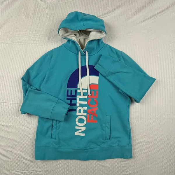 The North Face Womens Turquoise Blue Logo Pullover Hoodie Sweatshirt Size L - Image 2