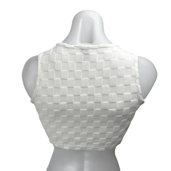 Princess Polly Jeremiah White Checkered Sleeveless Cutout Cami Crop Tank Top 2 - Image 2