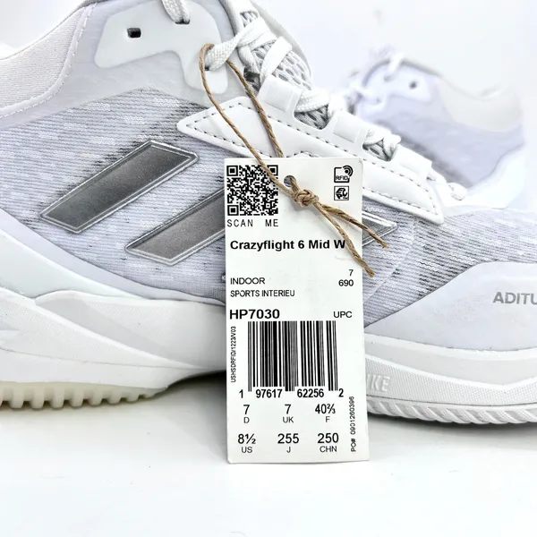 adidas Crazyflight 6 Mid Womens 8.5 Indoor Volleyball Shoes White Silver HP7030 - Image 11