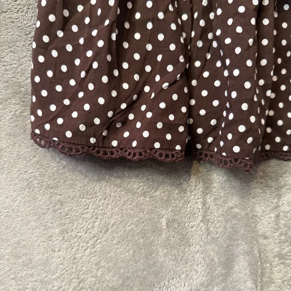 Wild Fable Polka Dot Mini Dress XXS Milkmaid Brown Tiered Ruffle Smocked Lace - Image 6