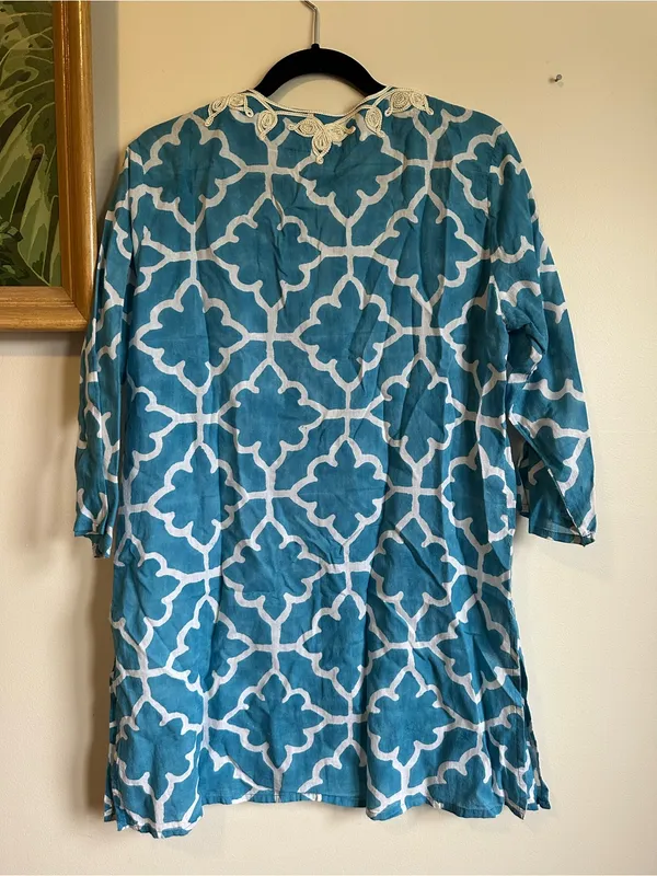 Roberta Roller Rabbit Cotton Printed Tunic Dress Women’s Medium India Blue White - Image 5