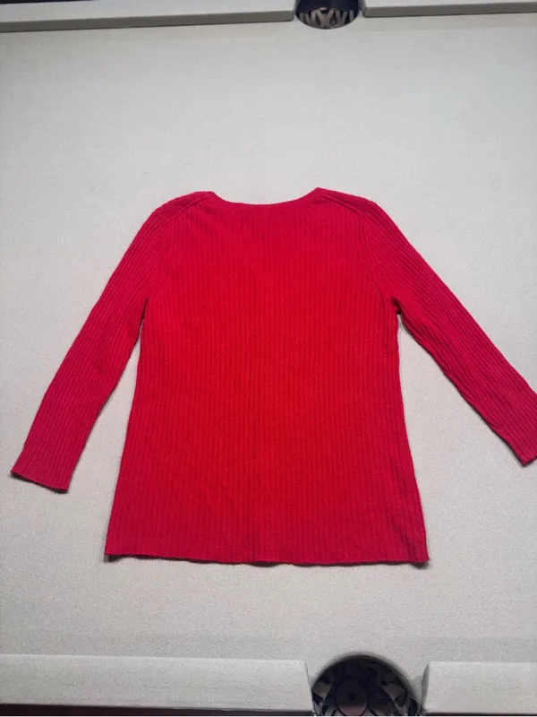 State Cashmere Red Ribbed V‑Neck Button Cardigan Size M - Image 2