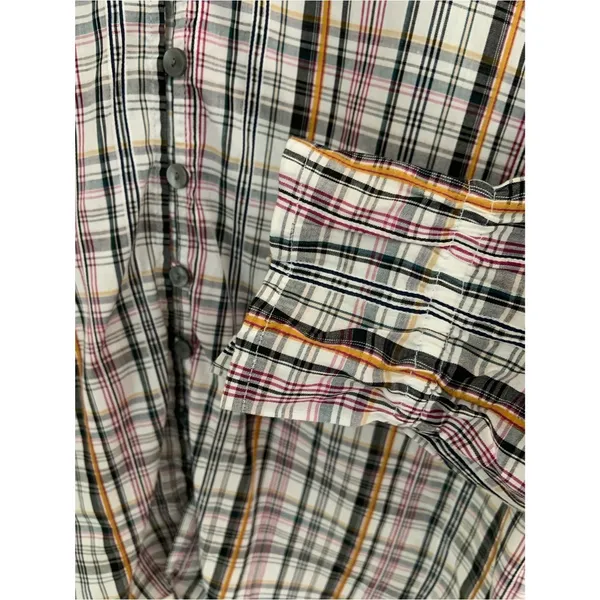 LOFT Multicolor Plaid Ruffle Collar V-Neck Button-Up Long Sleeve Top Preppy M - Image 4