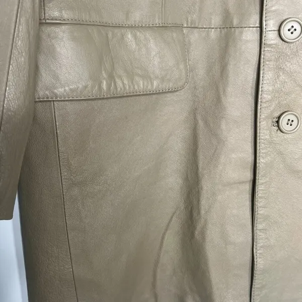 Vintage Y2K Cougar Leather Taupe Beige Oversized Long Jacket Coat Womens L - Image 6