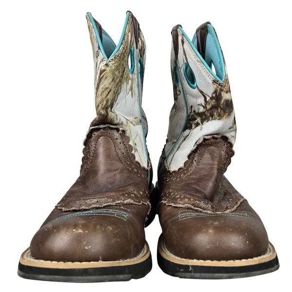 Ariat Fatbaby Camo Western Boots Brown Leather Teal Trim 10009503 Womens 7.5B - Image 6