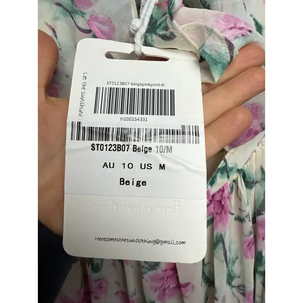 NWT Here Comes the Sun Beige Pink Floral Dress Sz. US M - Image 5