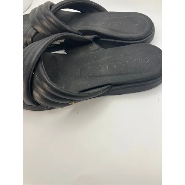 Reef Loft Lux X Black Leather Quilted‎ Crisscross Slide Sandals Womens Size 7 - Image 4
